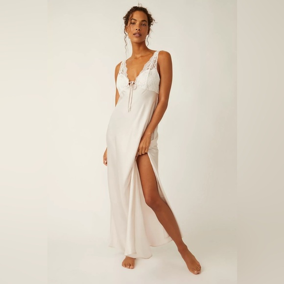 Free People Countryside Lilac Purple Satin Lace Trim Slip Maxi Dress Sz S - Picture 7 of 15